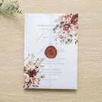 PONATIA 50PCS Vellum Jackets for 5x7 Invitation Cards- 135GSM Burnt Orange Floral Printed Vellum Sleeves, Quinceanera Wedding Invitation Cards Wraps, Transparent Christmas Gift Cards Jackets