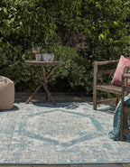 Unique Loom Outdoor Traditional Collection Area Rug - Valeria (2' 2" x 3' 1" Rectangle, Aqua/ Ivory)