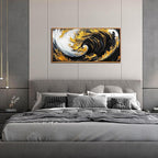 SIXTTART Abstract Black and White Wall Art for Living Room - Gold Modern Wall Art for Office - Framed Canvas Wall Art for Bedroom Size 20" x 40"