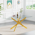 60" Rectangular Glass Dining Table Modern Kitchen Glass Top Table for 6 with Gold Metal Legs, Clear Dining Table Kitchen Table for Home Office Dining Room