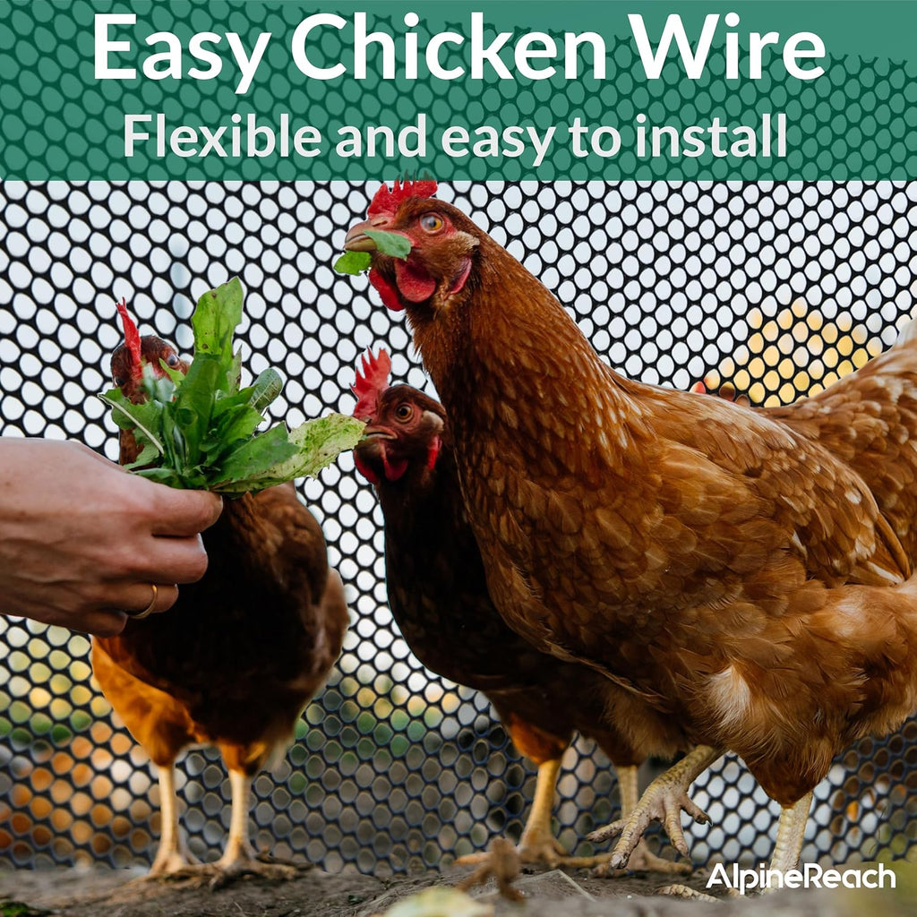 AlpineReach Plastic Wire Mesh 1.3ft x 10ft (15.7" x 120") Fence Roll with Zip Ties - Ideal for Poultry, Dogs, Rabbit Barrier & Gardening, Durable Chicken Mesh, Versatile Rigid Fencing & Netting, Black