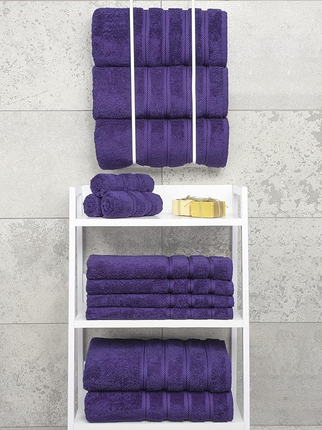 American Soft Linen Luxury 4 Piece Bath Towel Set, 600 GSM 100% Cotton Turkish Bath Towels for Bathroom, 27x54 in Extra Large Bathroom Shower Towels, Purple