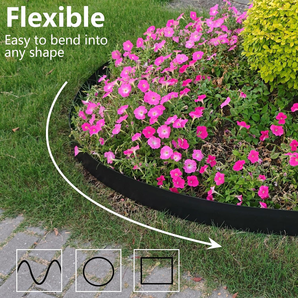 Landscape Edging 4 Inch Tall 40FT with 50Pcs Metal Spikes, Plastic Garden Edging Border Landscape Edging Border Lawn Edging for Landscaping, Flower Bed, Yard