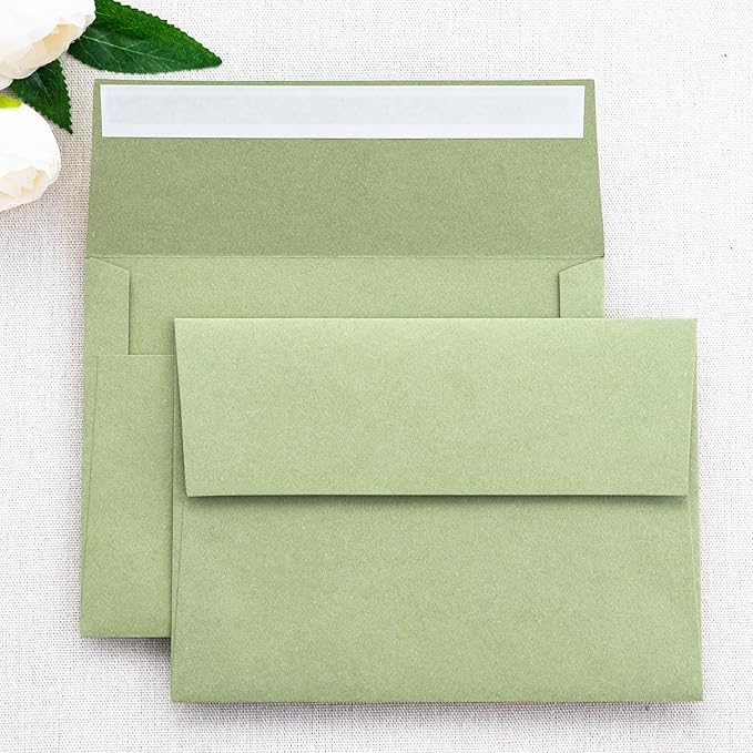 PONATIA 50 Pieces 5x7 Envelopes, A7 Envelopes Self Seal for Weddings, Invitation Cards, Photos, Postcards, Greeting Cards Mailing, Baby Shower, Graduation, Christmas Gift Cards (Sage Green)