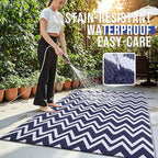 OLANLY Waterproof Outdoor Rug 5x8 ft Clearance, Reversible Outdoor Plastic Straw Rug, RV Mat, Indoor Outdoor Carpet for Patio, Camping, Balcony, Deck, Backyard, Navy & White
