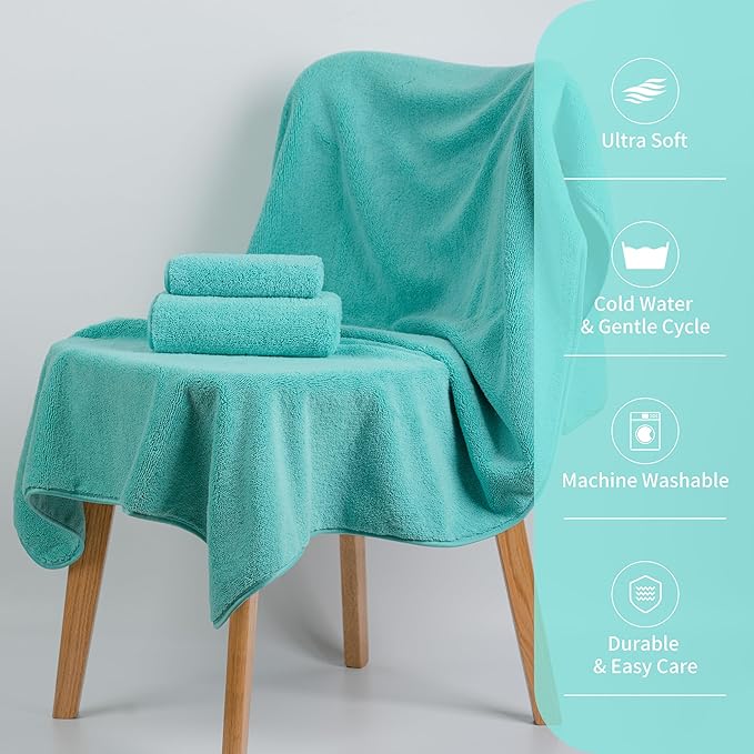 New Microfiber Bath Towel Set, 3 Piece, Oversize, Quick Dry, Lint Free, Includes Body, Hand and Face Towels