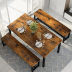 Recaceik Dining Table Set with Bench, 3 Pieces Dining Furniture Set Kitchen Table Set Sturdy Structure Space-Saving Dinette for Kitchen, Dining Room Breakfast Nook, Living Room, Rustic Brown