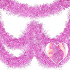 25 Feet Metallic Twist Tinsel Garland - Wall Hanging Backdrop for Parade Floats, Christmas Eve, New Year, Valentine's Day Parties (Macaron Pink, 4in x 25ft)