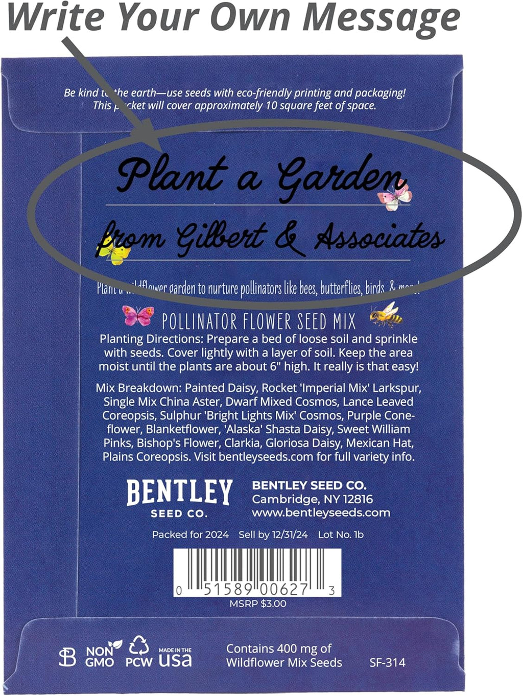 Bentley Seed Co. | Earth Day Planet Pollinator Flowers | Illustrated Bee Butterfly Flower Seed Packets | Environmental Favors for Events | Wildflower Mix Seed | Eco-Friendly Hand Out Gift | 25 Pack