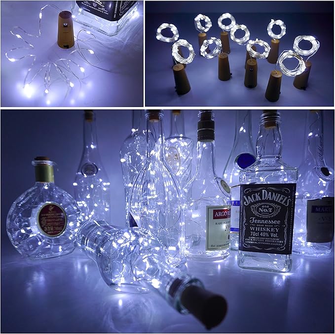 Wine Bottle Lights with Cork, 10 Pack Battery Operated LED Cork Shape Silver Copper Wire Colorful Fairy Mini String Lights for DIY, Party, Decor, Christmas, Halloween,Wedding (Cool White)