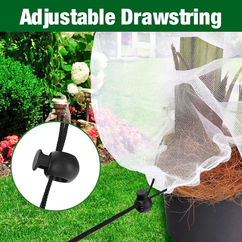 Alpurple 2 Pcs Insect Bird Barrier Netting Mesh with Drawstring- 4.9 x 3.2 Ft Garden Bug Netting Plant Cover- Fruit Tree Net for Protect Plant Fruits Citrus Flower from Insect Bird Eating