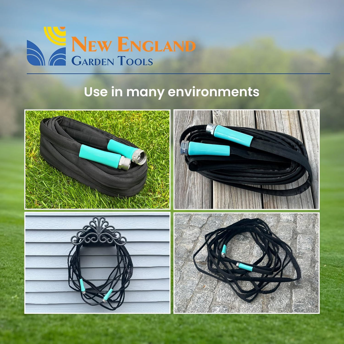 Flat Garden Hose (100 foot x 5/8 inch) Lightweight, Durable Fiber Jacket, Flexible & Kink Free, Non-Expandable Water Hose, Easy Handling in All-Weather Conditions, 700010 by New England Garden Tools