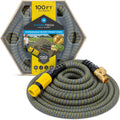 HydroTech 100 ft Expandable Garden Hose with Patented Force Control Technology - 5/8" No-Kink Flexibility, Lightweight Hose for Lawn, Garden, Car Washing, Deck and Patio Cleaning