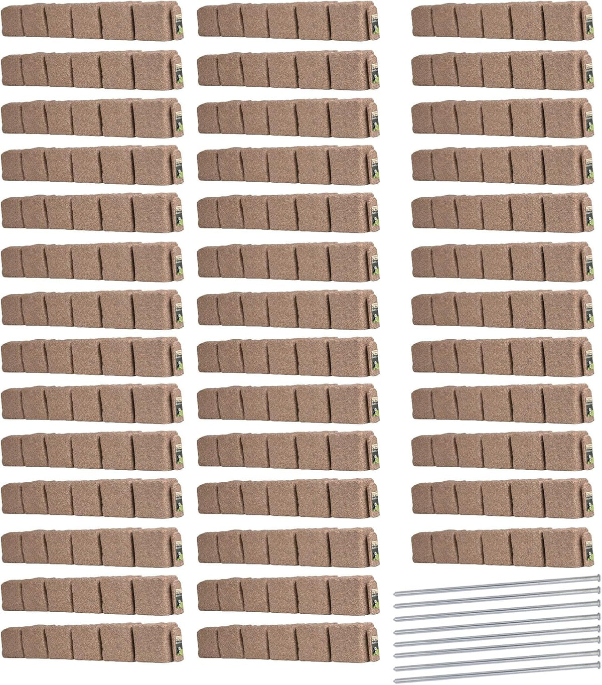 Beuta Landscape Edging | Garden Edging Border | Faux Stone Blocks for Lawn Edging, Flower Beds & Yard Edging– 40 Pack | Each Section Has 6 Blocks 48" L x 4" W x 6.5" H | 80 Spikes | Cobblestone