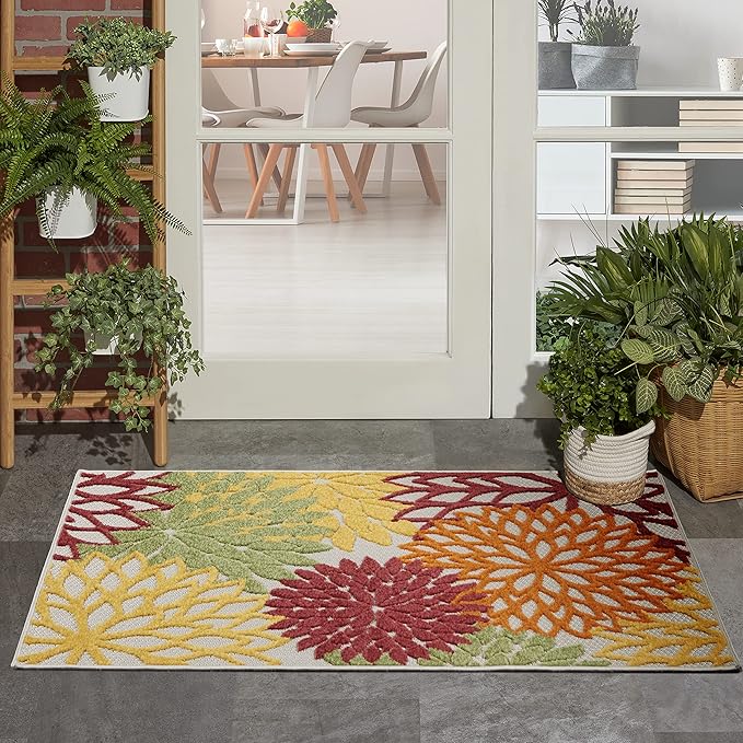 Nourison Home Aloha 3' x 5' Red Multicolored Fabric Tropical Area Rug (3' x 5')