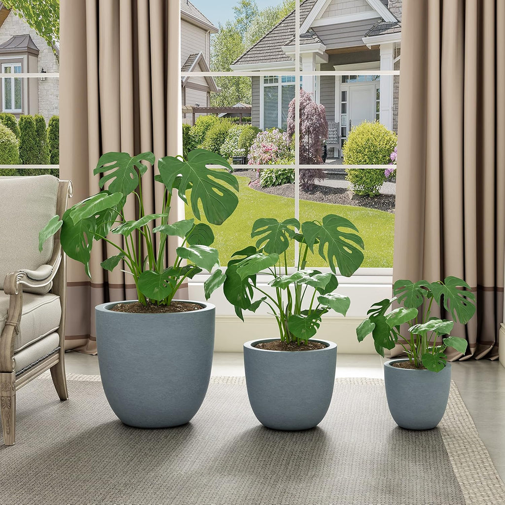 Kante 18",14",10" Dia Concrete Round Planters (Set of 3), Outdoor Indoor Large Planter Pots with Drainage Hole and Rubber Plug for Home Patio Garden, Gray