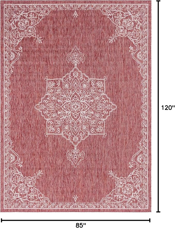 Unique Loom Outdoor Traditional Collection Area Rug - Antique (7' 1" x 10' Rectangle, Rust Red/ Gray)
