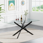 60" Rectangular Glass Dining Table Modern Kitchen Glass Top Table for 6 with Black Metal Legs, Clear Dining Table Kitchen Table for Home Office Dining Room