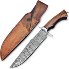 Handmade Damascus Bowie Knife 14″ Hunting Knife With Sheath - Fixed Blade Bushcraft Knife With Wood Handle - Ideal For Chopping, Camping Outdoor Use