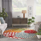 Nourison Home Aloha Indoor/Outdoor Green 7'10'' x Round Area-Rug, Tropical, Botanical, Easy Clean, Non Shedding, Bed Room, Living Room, Dining Room, Deck, Backyard, Patio (8 Round)
