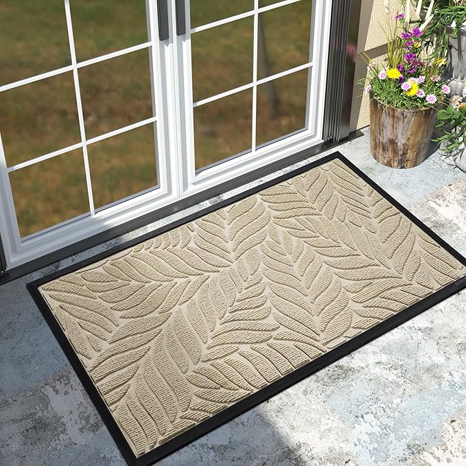 Yimobra Front Door Mat Outdoor Indoor, 47x32 Inch Beige All-Season Waterproof Welcome Mat, Non-Slip