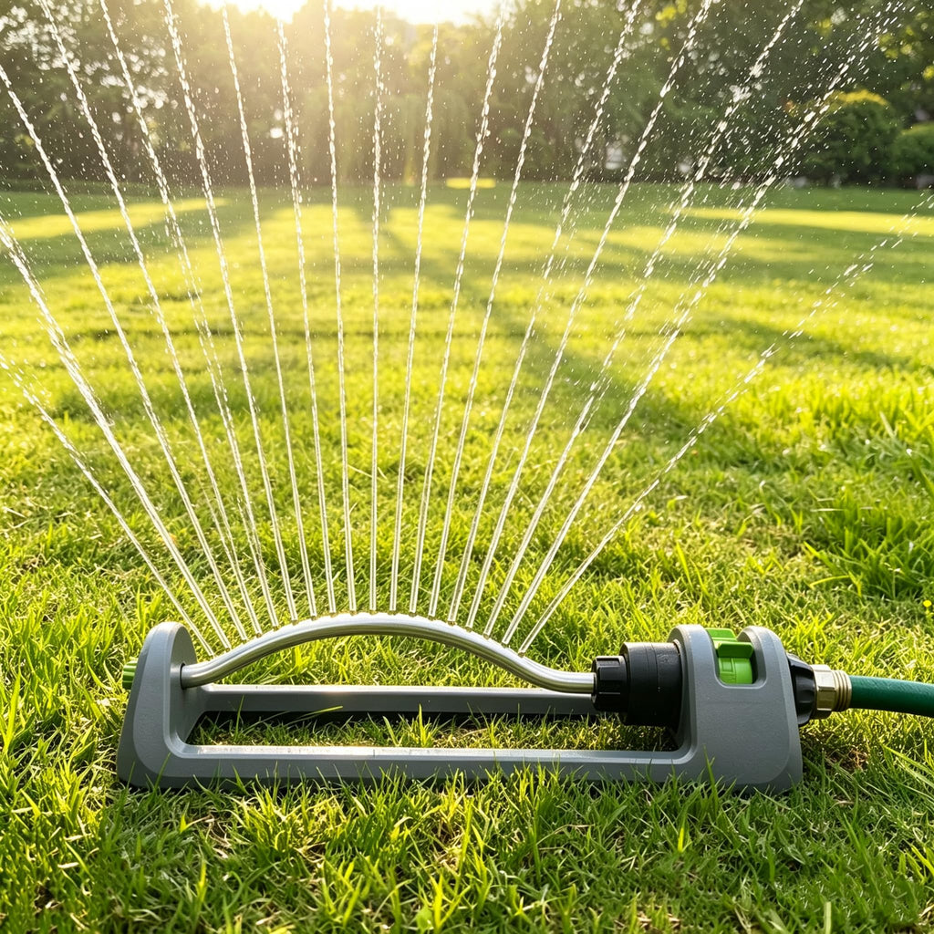 Lawn Sprinkler, Oscillating Sprinkler for Yard with 18 Hole Brass Nozzles, Watering for Lawn & Garden Covers up to 3,600 sq.ft, Easy Adjust Range Control, Built-in Spray Jet Cleaning Needle (Gray)