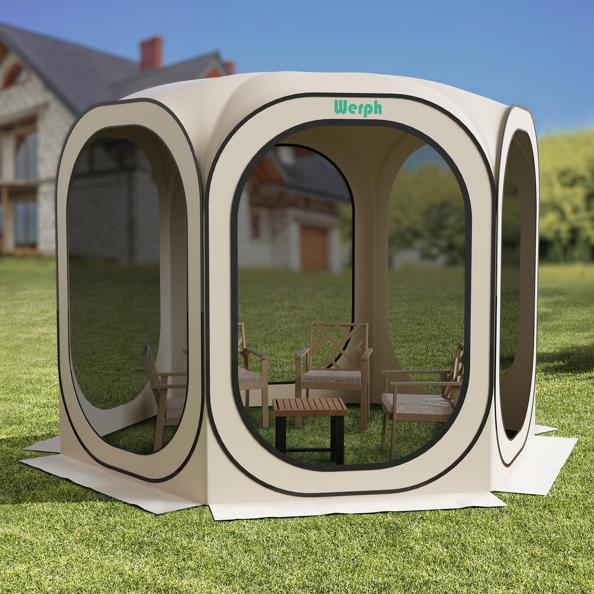 Werph 10x10 Pop Up Screen Tent, Mosquito Net Gazebo, UV Resistant, Beige