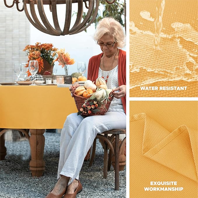 Biscaynebay Fall Tablecloth Textured Fabric 70x120 Inch Rectangular, Fall Gold Thanksgiving Autumn Harvest Water Resistant Fabric Tablecloths for Kitchen, Dining, Wedding, Parties Machine Washable