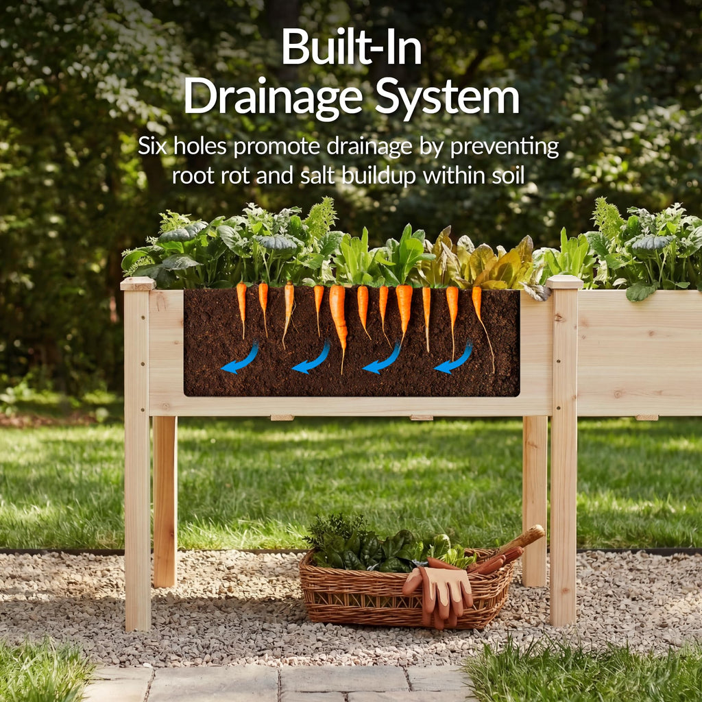 Best Choice Products 72x24x30in Raised Garden Bed, Elevated Wood Planter Box Stand for Backyard, Patio, Balcony w/Divider Panel, 6 Legs, 300lb Capacity - Natural