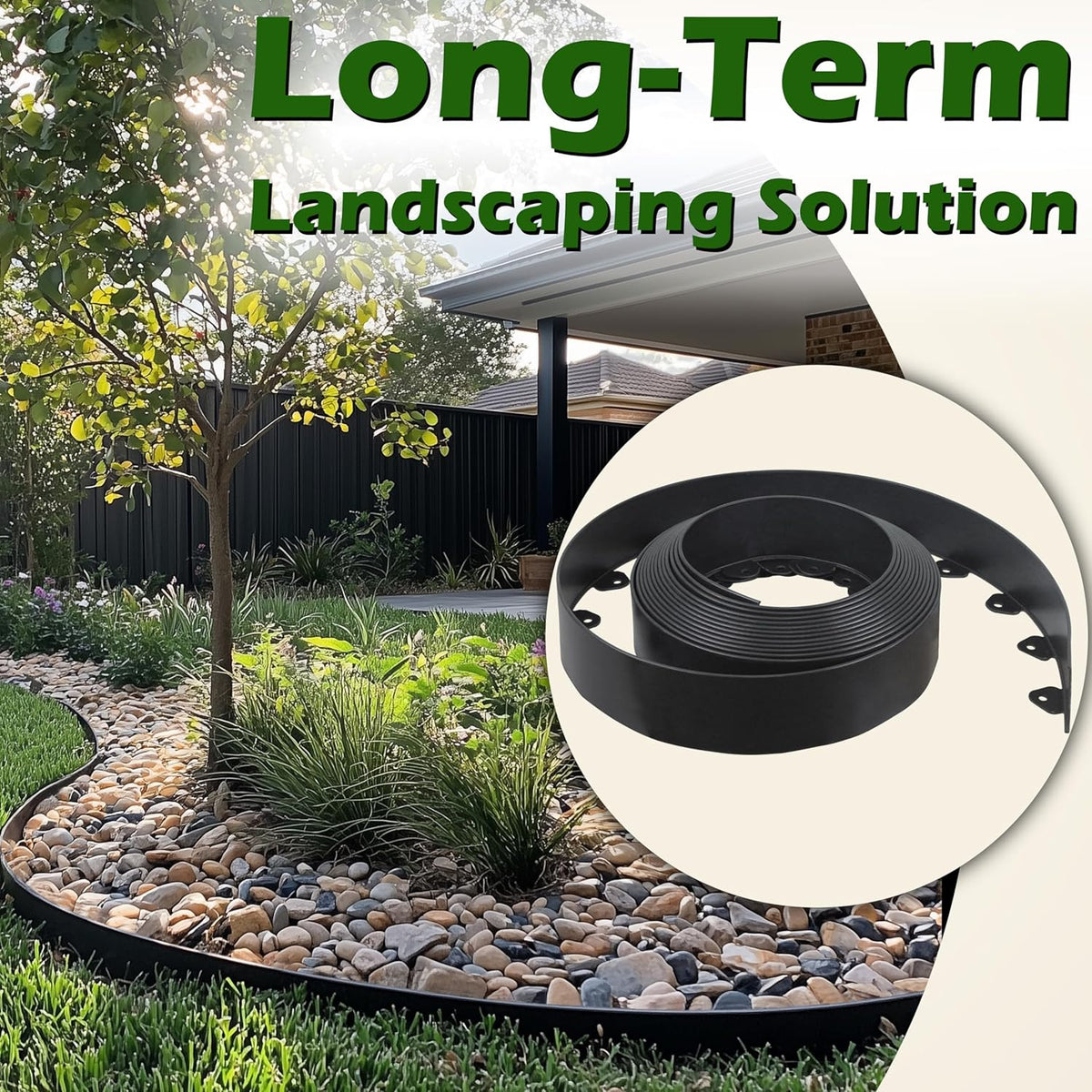 Gardzen Landscape Edging Kit, 20-Foot Long, 3-Inch Tall, No Dig Garden Edging Border for Flower Beds, Tree Rings, Pathways, Includes 24 Spikes