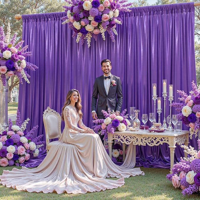 10x10 ft Purple Sequin Backdrop Curtain Panels for Parties, Wrinkle Free Glitter Photo Backdrop Drapes 2 Panels 5x10FT Shimmer Back Drop Cloth for Wedding Birthday Christmas Photography Background