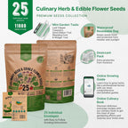25 Culinary Herbs & Edible Flower Seed Variety Pack for Planting Indoor & Outdoors. 11900+ Non-GMO Heirloom Flower Seeds: Basil, Borage, Echinacea, Lavender, Oregano, Rosemary Seeds & More