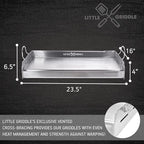 LITTLE GRIDDLE 100% Stainless Steel Griddle with Even Heat Cross Bracing and Removable Handles - For Grills, Camping, Tailgating, Silver, 25" x 16" x 6.5"