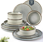 GBHOME Ceramic Dinnerware Sets for 4, 12 Pieces Stoneware Plates and Bowls Sets, Reactive Glaze Dishes -Scratch Resistant, Dishwasher&Microwave Safe