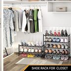 Shoe Rack, 2-Tier Bamboo Stackable Shoe Shelf Storage Organizer, Shoe Stand for Closet, Entryway and Hallway