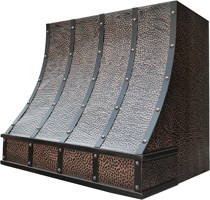 CT Copper Tailor Sloped Copper Vent Hood Island Mount,30'' W,48''H, 610 CFM Exhaust Fan,Stainless Steel Vent,LED Light,Dishwasher-Safe Baffle Filters,VH8TR1