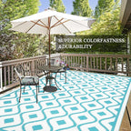 Pauwer Waterproof Outdoor Rug 6x9, Reversible Plastic Straw Patio Camping Rug, Indoor Outdoor RV Mat Carpet for Deck, Camper, Porch, Balcony, Backyard, Picnic, Geometric Teal