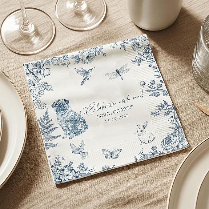 Luxury Personalized Dog Wedding Napkins, Custom Wedding Cocktail Napkins, Beverage Luncheon Cocktail Paper, Napkin for Pet Lovers, Anniversary, Bridal, Engagement Party, Bridal Shower