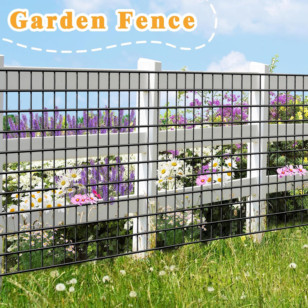 Black Metal Garden Fence, 48inch(H) x 100ft(L), 2 inch x 4 inch,12.5GA 2/3/4/5/6 Ft Tall Chicken Wire PVC Coated Welded Wire Mesh Roll for Dogs Border Yard Vegetable Plant Protection Poultry Netting