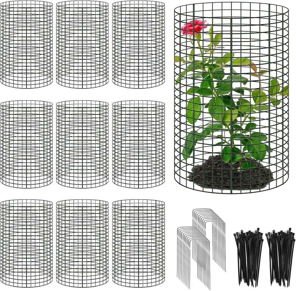 30 Pcs 24'' x 12'' Large Wire Plant Protector from Animals, 10 Pack Metal Plant Cage Chicken Wire Cloche with Ground Stakes and Nylon Tie to Keep Animals Out, Garden Protection Bunny Barricade