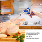 Meat Injector Marinade Gun Stainless Steel Outdoor Kit Flavor Food Syringes & 4 Marinades Needles for BBQ Grill Smoker Injectors Professional Syringe Held Culinary Barbecue Tool (Blue)