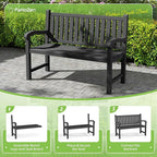 PatioZen Outdoor Bench, Waterproof & Weatherproof Garden Bench with Ergonomic Design, 2-Person Resin Bench for Porch, Deck, Patio, Outdoor, Garden & Park(Black)