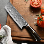 Nakiri Knife 7 Inch, 67 Layers VG10 Damascus Steel Kitchen Knife for Slicing Cutting Meat Vegetable - PakkaWood Handle Cleaver Chef Knife for Home Cooking Gift Box