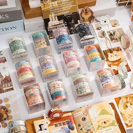 YUBBAEX 60 Rolls Value Washi Tape Pack Retro Arts Masking Tape Basic Patterns Decorative for DIY Crafts, Bullet Journal Supplies, Planners, Scrapbook, Card/Gift Wrapping (Cotton Candy)