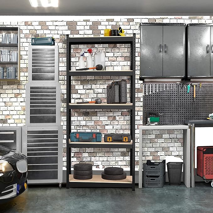 Yaheetech Standing Shelf Units, 5 Tier Storage Shelf, Heavy Duty Shelving, Adjustable Garage Shelves, Utility Rack Shelf Unit, Basement Warehouse Shed, 35.5″W× 12″D × 71″H - Black