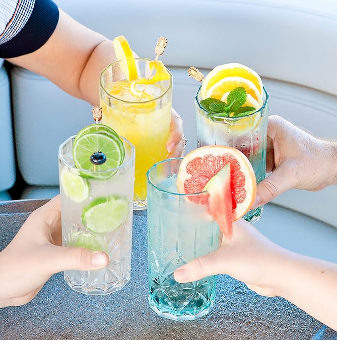 BELLAFORTE Shatterproof Tritan Tall Tumbler, Set of 4, 18oz - Myrtle Beach Drinking Glasses - Unbreakable Plastic Drinking Glasses for Gifting, Parties, New Year - BPA Free - Dishwasher Safe - Gray