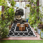 GENIMO 5' x 8' Outdoor Rug Waterproof for Patio Decor, Foldable Reversible Plastic Straw Area Rugs Mat for Camper, Outside Carpet for Rv, Deck, Porch, Picnic, Beach, Balcony, Black & White