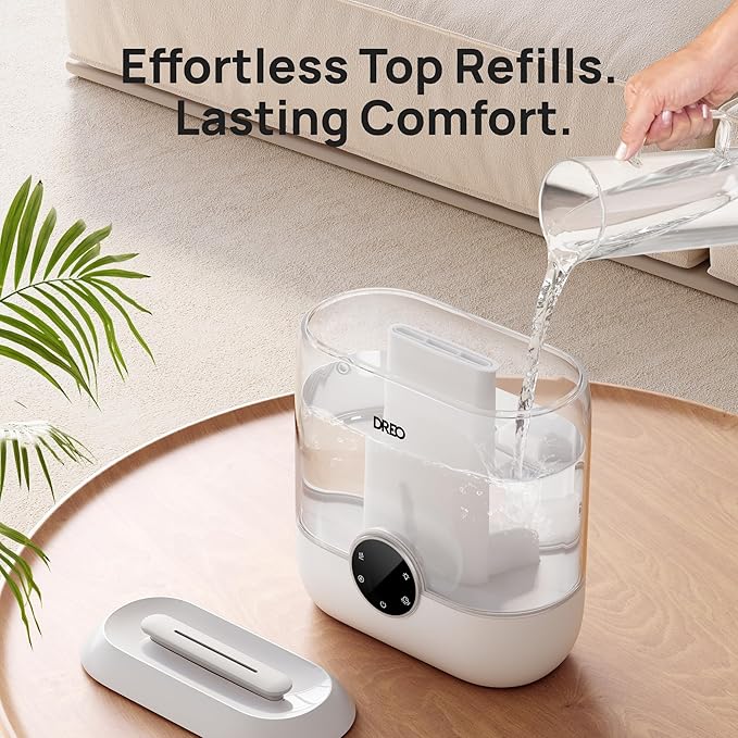 Dreo 6L Top Fill Humidifiers for Bedroom, 60H Runtime, 28 dB Quiet Supersized Cool Mist Humidifiers for Large Room, Air Humidifier for Home, Baby, Plant, Indoor, Night Light, Ultrasonic