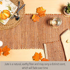 Chardin home Natural Jute Table Runner 13x36 Inch – Vintage Boho Rustic Table Decor – Handwoven Table Runner in Natural Jute and Rust Orange – Farmhouse Dining or Console Table Accent