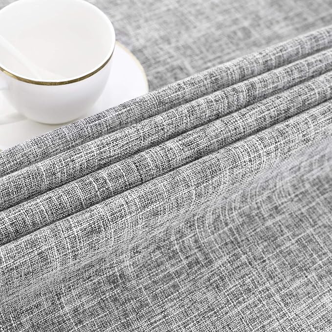 maxmill Flaxy Faux Linen Tablecloth with 2-Tone Slubby Texture Wrinkle Resistant Anti-Shrink Soft Table Cloth for Kitchen Dining Restaurant Tabletop for Event Dinner Round 70 Inch Light Gray